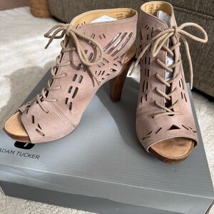 Adam Tucker Women's Lace-Up Leather Peep Toe Heels Boots! 7M